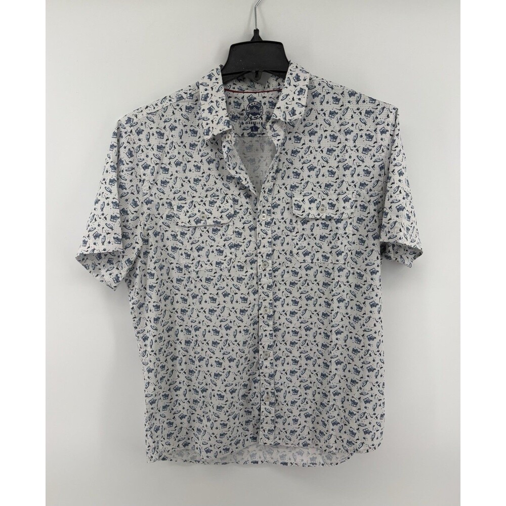 Flag & Anthem MadeFlex Men Large White Blue Golf Novelty Print Button Down Shirt
